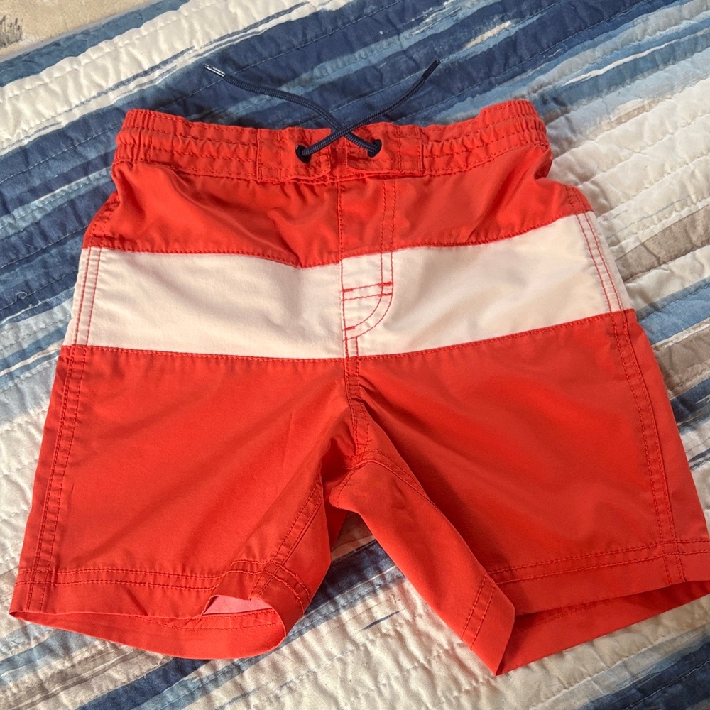Orange and White Striped Swim Shorts